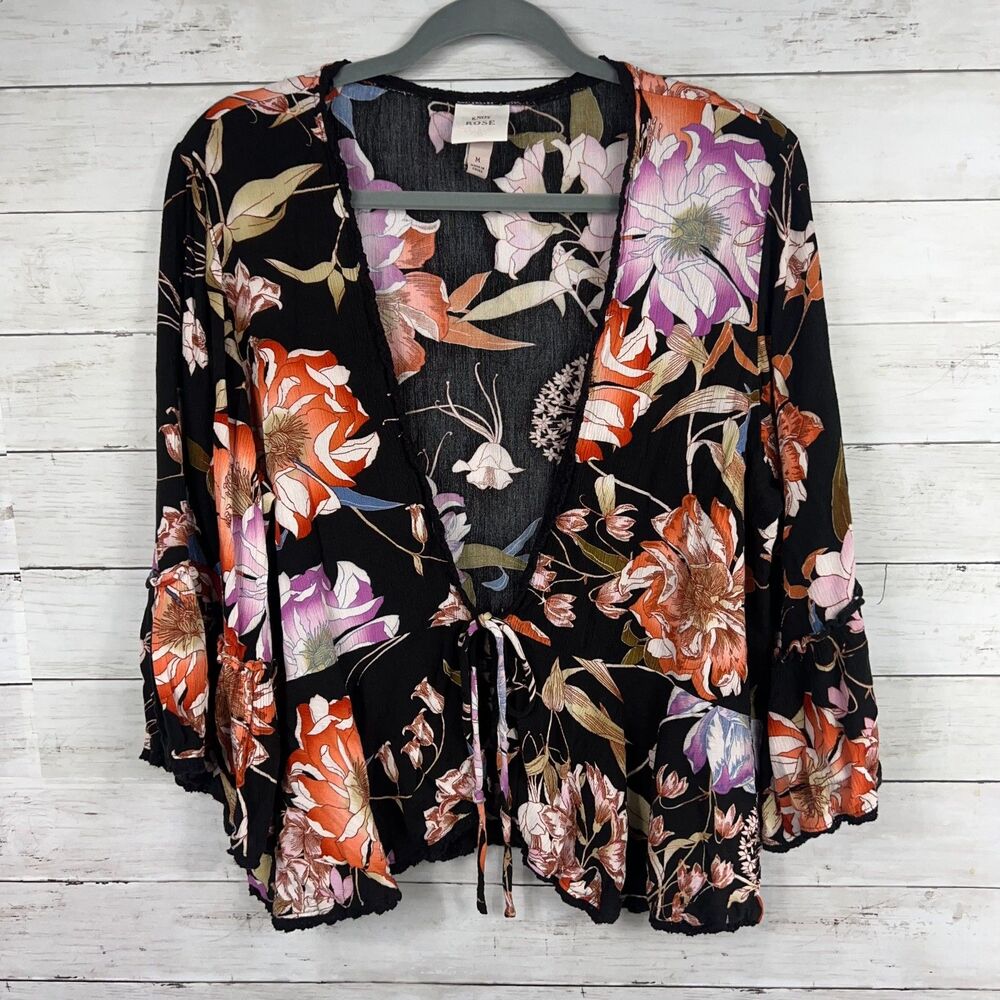Knox Rose Black Floral Tie-Front Blouse